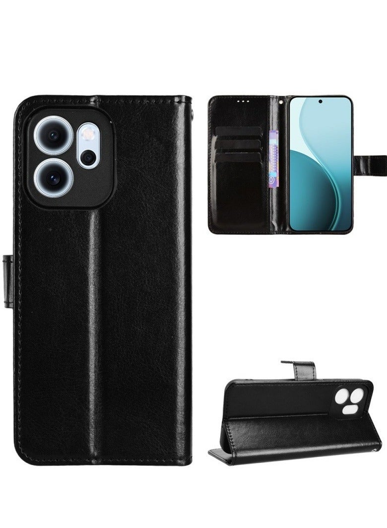 جراب هاتف جلدي قلاب أفقي بتصميم نسيجي لهاتف OPPO Reno14 F 5G R64 (أسود) - Image 3